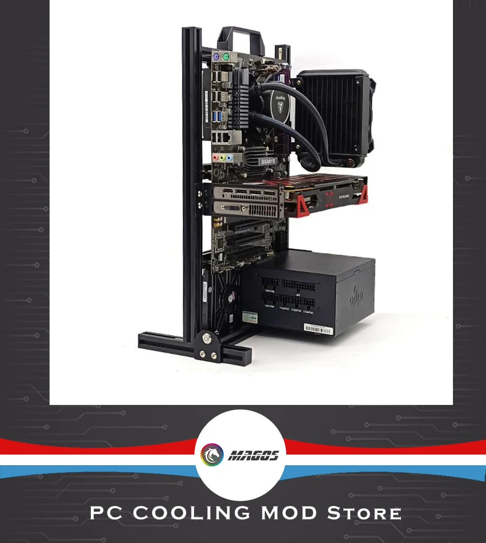 Aluminum Open Frame PC Case – Supports ITX/MATX/ATX Motherboards, Vertical Gaming Cabinet for DIY & Water Cooling Builds