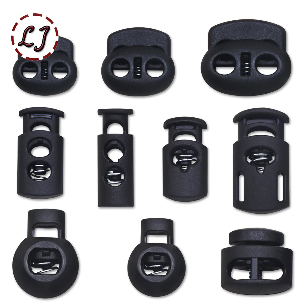10pcs Plastic Cord Lock Stopper – Black Frost Toggle Clips for Shoelaces, Sportswear & DIY Bag Accessories