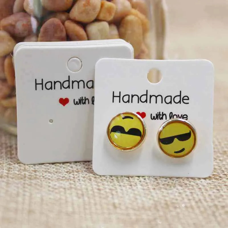 50PC Handmade Style Paper Earring Cards – DIY Jewelry Packaging in Brown & White, Multiple Sizes (5x5cm, 3x3cm, 5x9cm, 5x6.5cm, 5x7cm)