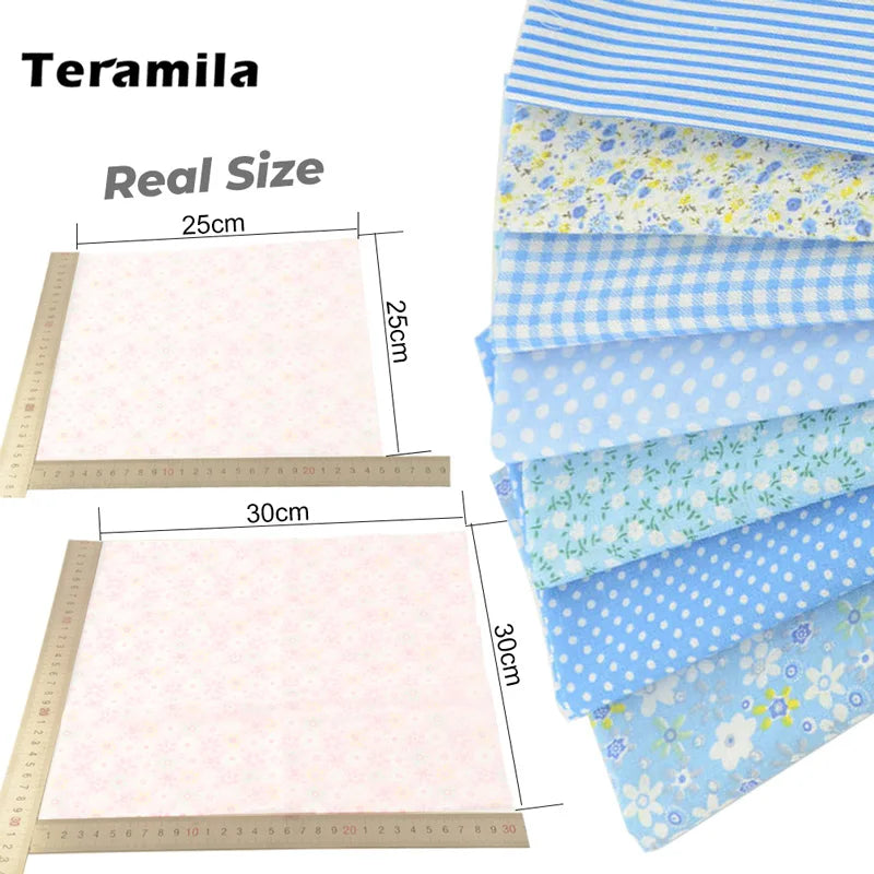Teramila 7/8 Pcs Patchwork Quilt Fabrics Set - 30x30cm/25x25cm Cotton Sewing Cloth for Needlework and Handmade Projects