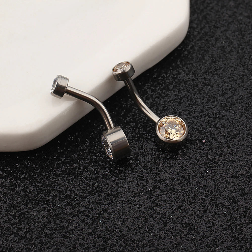Right Grand ASTM F136 Titanium Belly Button Ring - 14G Internally Threaded Navel Piercing with Clear Zircon Bezel Body Jewelry