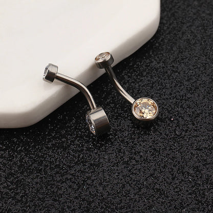 Right Grand ASTM F136 Titanium Belly Button Ring - 14G Internally Threaded Navel Piercing with Clear Zircon Bezel Body Jewelry