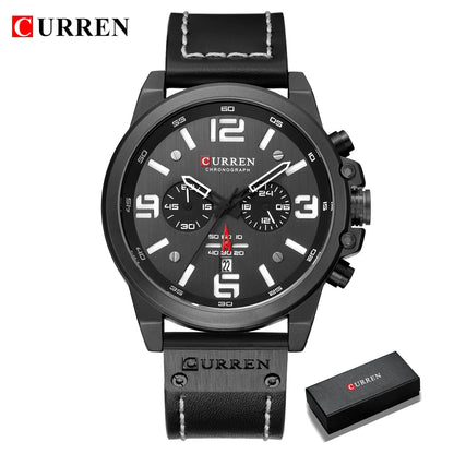 CURREN Men's Luxury Waterproof Sport Watch – Chronograph Quartz Military Wristwatch with Genuine Leather Strap
