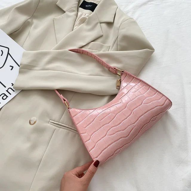 Fashion PU Leather Handbag for Women – Alligator Pattern Small Underarm Messenger Bag & Purse