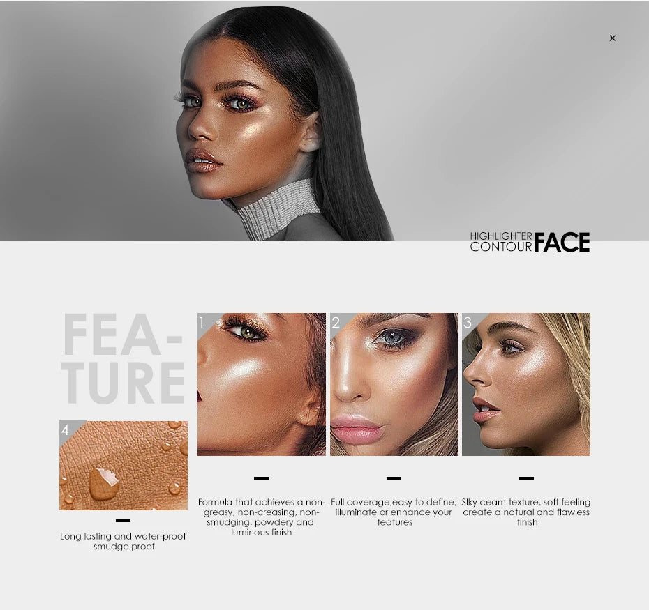 FOCALLURE Bronzer Highlighter Stick - Waterproof Body & Face Contour, Corrector & Illuminator Cream for Women's Makeup