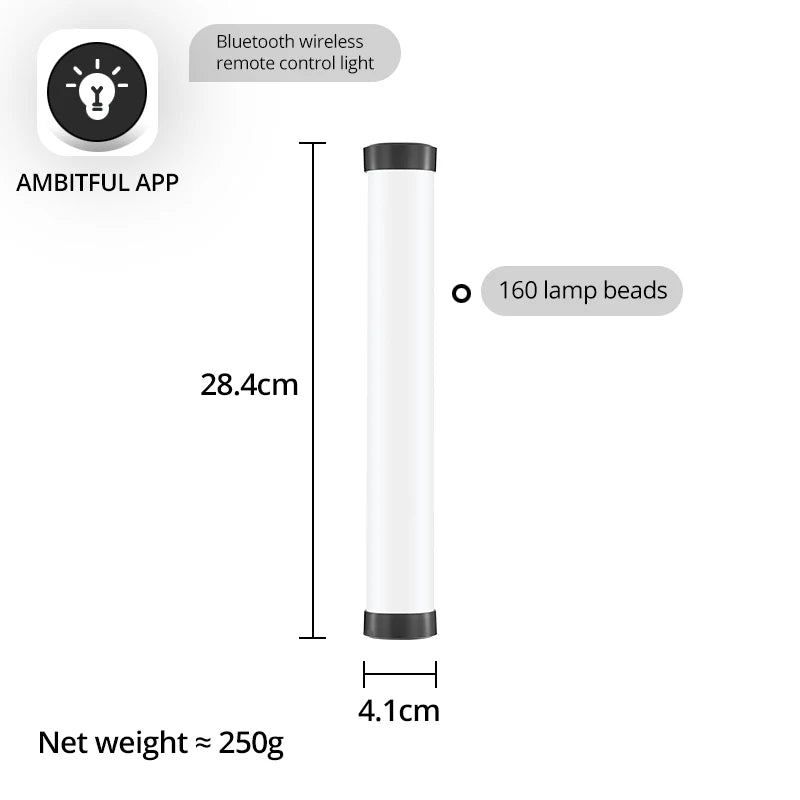 AMBITFUL A2 RGB LED Video Light Stick – 2500K-8500K Adjustable Tube Light with CRI 95+ TLCI 97, App Control, Magnetic Design & Built-in Battery