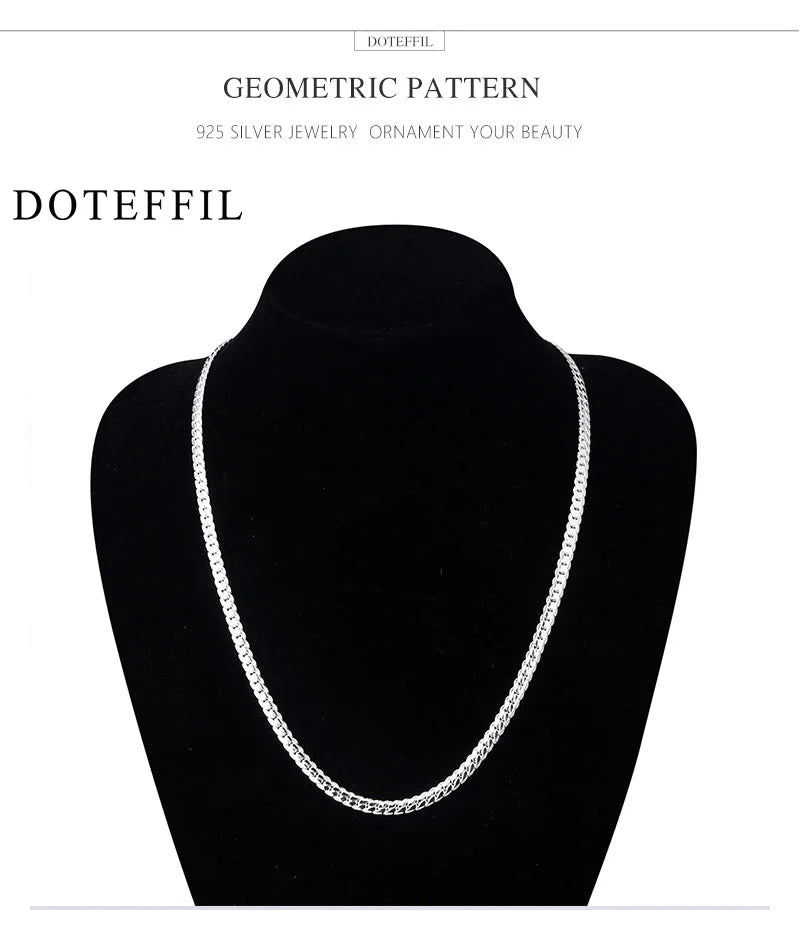 DOTEFFIL 925 Sterling Silver Side Chain Necklace & Bracelet – 6mm, 8-24 Inch, Fashion Charm Wedding Jewelry for Women & Men