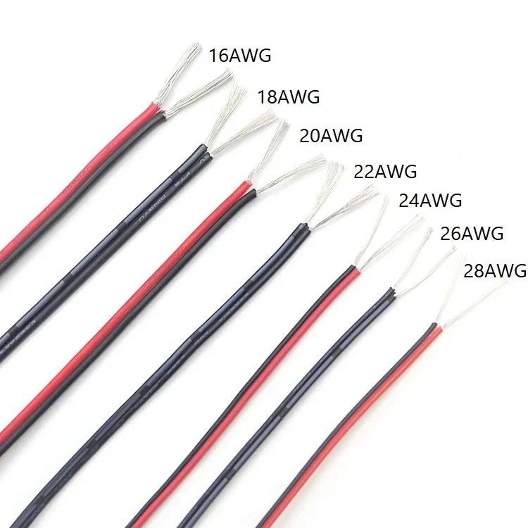 UL2468 2-Pin Copper Cable – PVC LED Strip Extension Wire (16–28 AWG, White/Black/Red)