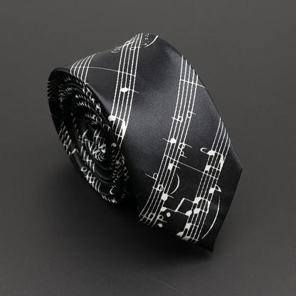 Musical Notes Slim Necktie - Silky Piano & Guitar Print Tie for Men & Women, Elegant Fashion Gift