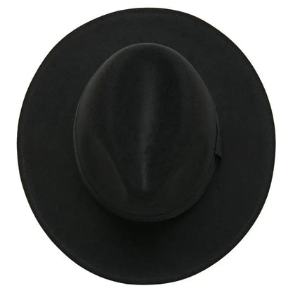Unisex Black Fedora Hat – Wide Brim Jazz Panama Top Hat for Autumn and Winter – Classic Gentleman Style