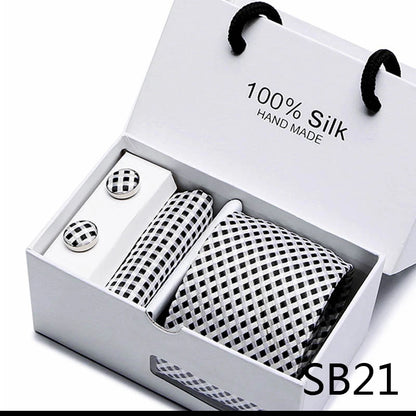 100% Silk Men’s Tie Gift Set - Classic 7.5cm Striped Floral Necktie with Handkerchief for Office, Party & Wedding Formal Wear