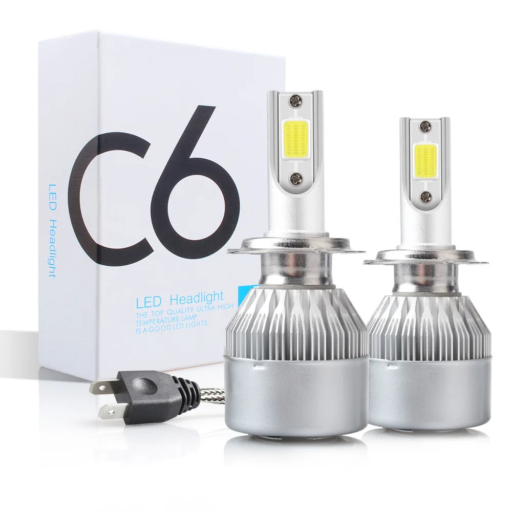 2x H7 LED Car Headlight Bulbs - H1, H3, H4, H8, HB1, HB3, HB4, H11, H13, H27, 9005, 9006, HIR2, 3000K, 6000K, 8000K COB C6 Car Lights