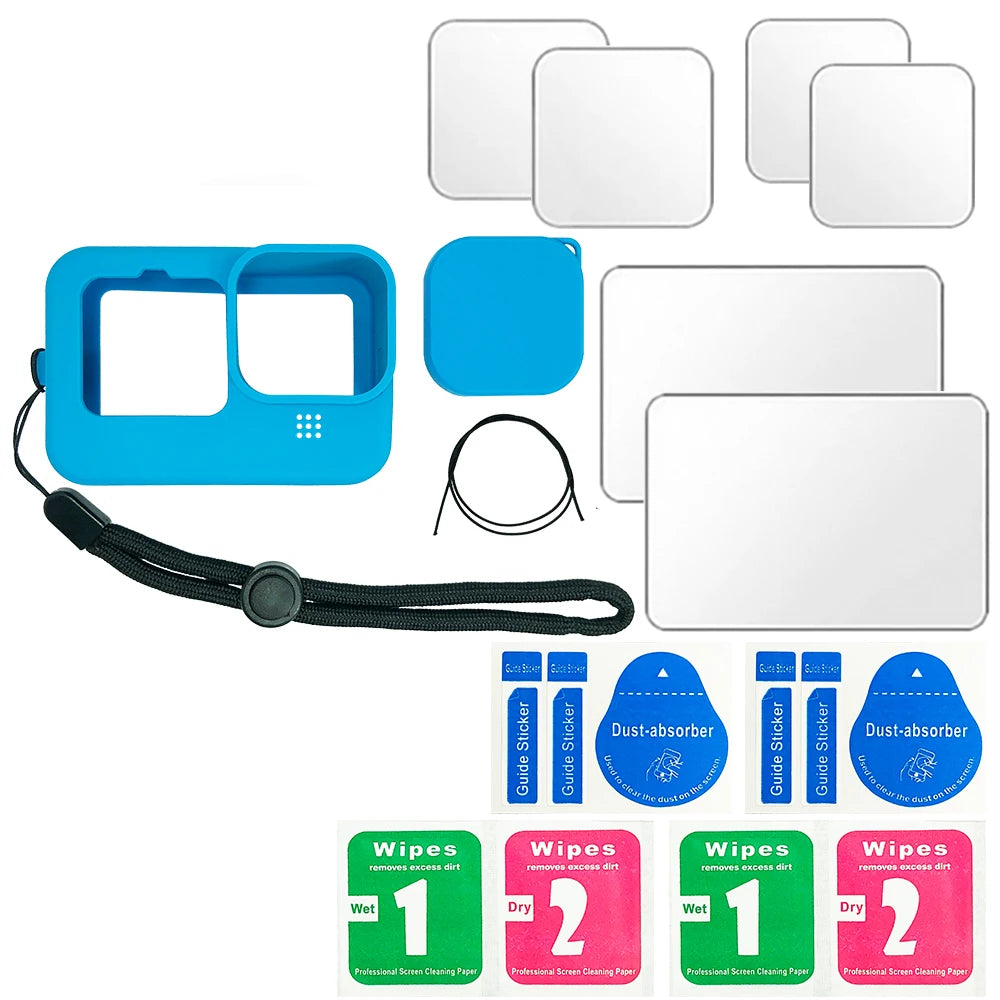 Protective Silicone Case for GoPro Hero 12/11/10/9 Black – Tempered Glass Screen Protector & Lens Cap Cover Accessory