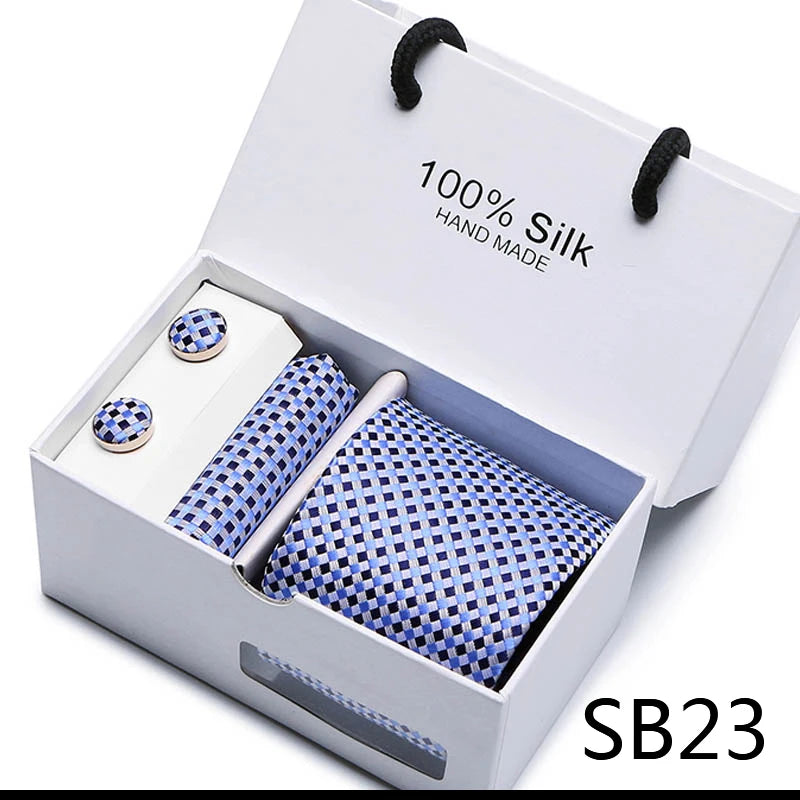 100% Silk Men’s Tie Gift Set - Classic 7.5cm Striped Floral Necktie with Handkerchief for Office, Party & Wedding Formal Wear