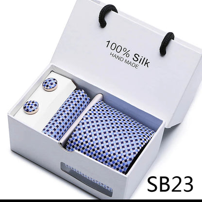 100% Silk Men’s Tie Gift Set - Classic 7.5cm Striped Floral Necktie with Handkerchief for Office, Party & Wedding Formal Wear