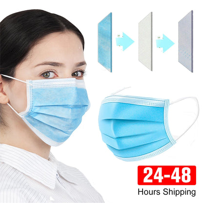 3 Layer Disposable Face Masks – Anti-Dust Protective Masks with Melt Blown Cloth, Earloops, Black Mascarillas