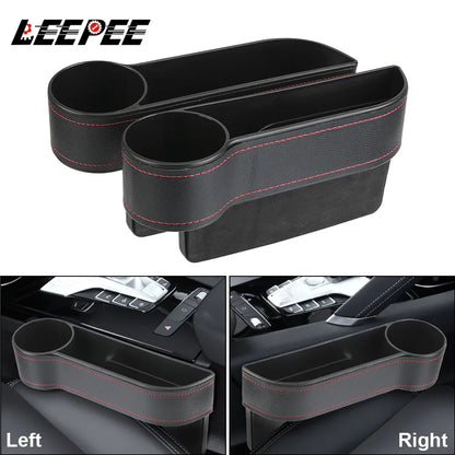 Universal PU Leather Car Seat Gap Organizer – Storage Box with Charging Hole, Phone, Bottle & Key Holder Auto Accessories