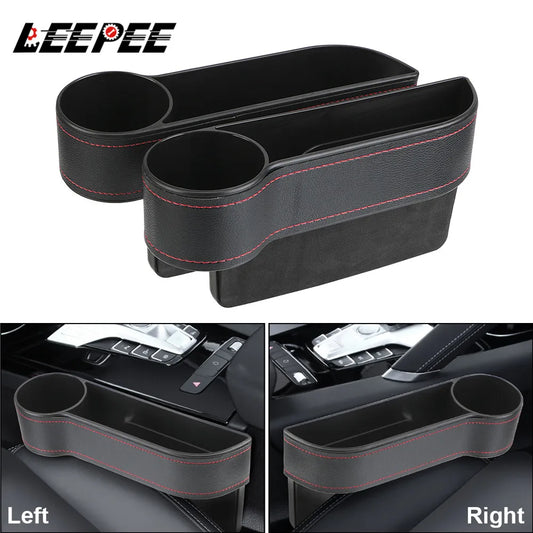 Universal PU Leather Car Seat Gap Organizer – Storage Box with Charging Hole, Phone, Bottle & Key Holder Auto Accessories
