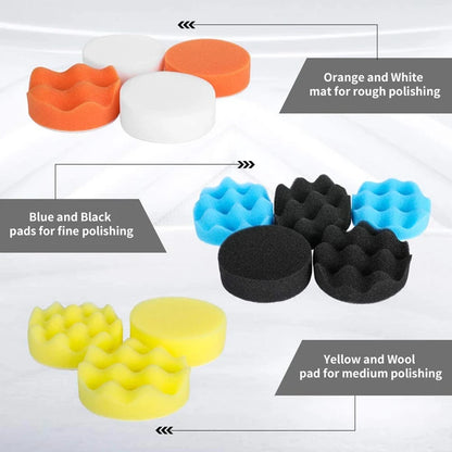 Car Polishing Sponge Pads Kit – Foam Buffer Waxing Pads for Scratch Removal, Auto & Motorcycle Paint Polishing and Detailing Tool Kit
