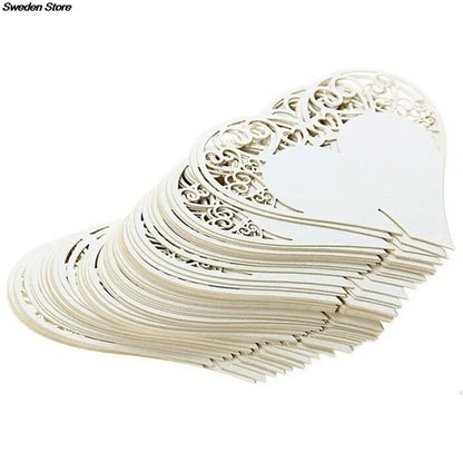 Laser Cut Bird Heart Place Cards - 50pcs Wedding Table Decoration & Party Decor