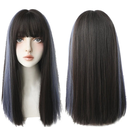 7JHHWIGS Long Straight Light Brown Synthetic Wig with Bangs – Heat-Resistant Daily Wear Wig for Women