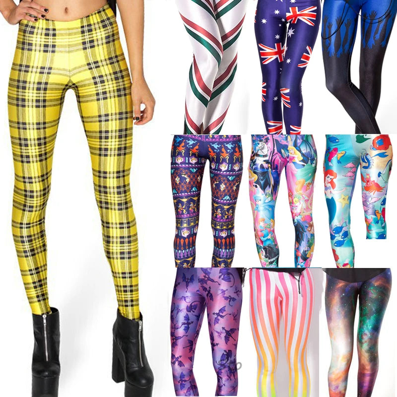 Women Summer Cartoon Print Leggings – Mermaid Galaxy Animal Donald Duck High Waist Stretch Slim Fit Milk Silk Pants L-1467
