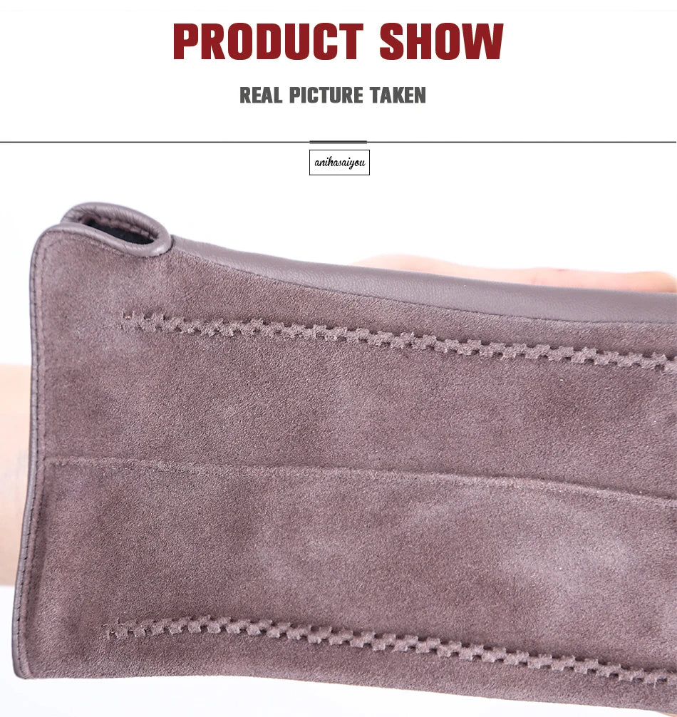Women’s Winter Touch Gloves – 50% Genuine Leather & 50% Suede, Colorful Warm Leather Gloves