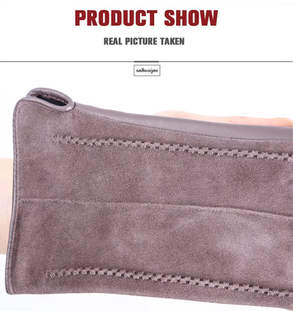 Women’s Winter Touch Gloves – 50% Genuine Leather & 50% Suede, Colorful Warm Leather Gloves