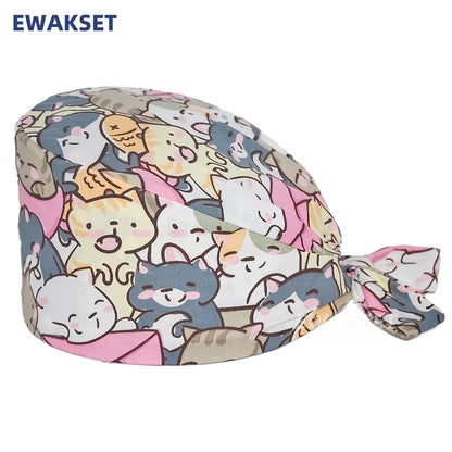 Unisex Soft Scrub Cap – Cartoon Print Surgical Hat for Men and Women, Operating Room Nursing Accessories