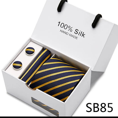 100% Silk Men’s Tie Gift Set - Classic 7.5cm Striped Floral Necktie with Handkerchief for Office, Party & Wedding Formal Wear