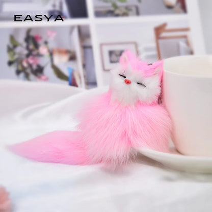 Fluffy Cartoon Fox Keychain – Cute Personalized Key Rings for Kids, Women, Car & Bag Accessories