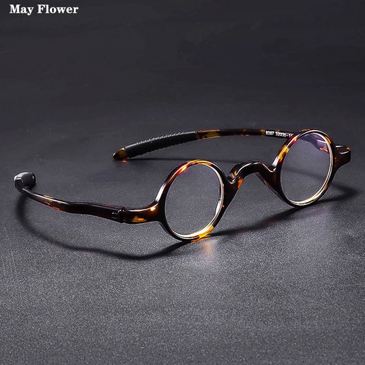 May Flower TR90 Men's Tiny Round Reading Glasses – Retro Anti-Blue Light Eyeglass Frame +4.0