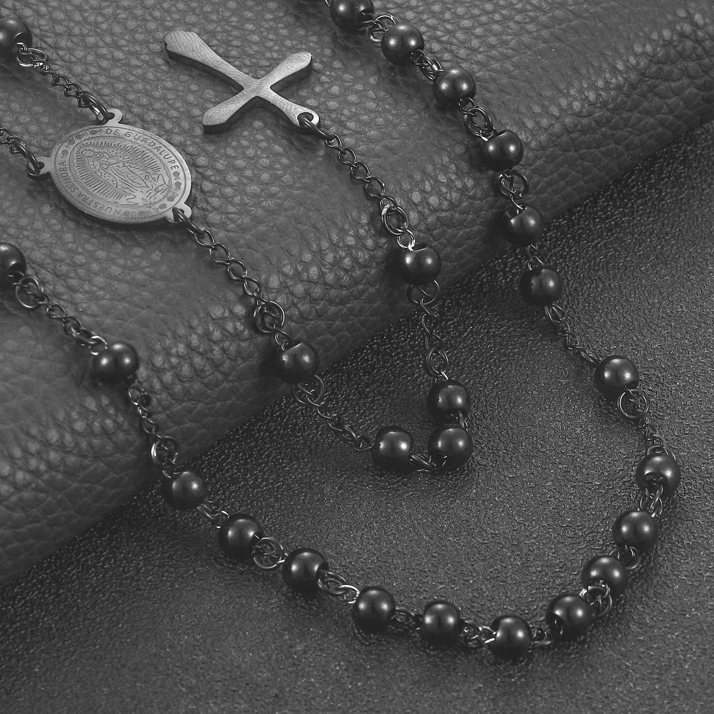Stainless Steel Vintage Cross Rosary Necklace - Bohemian Religious Pendant for Women and Men, Fashion Jewelry Gift