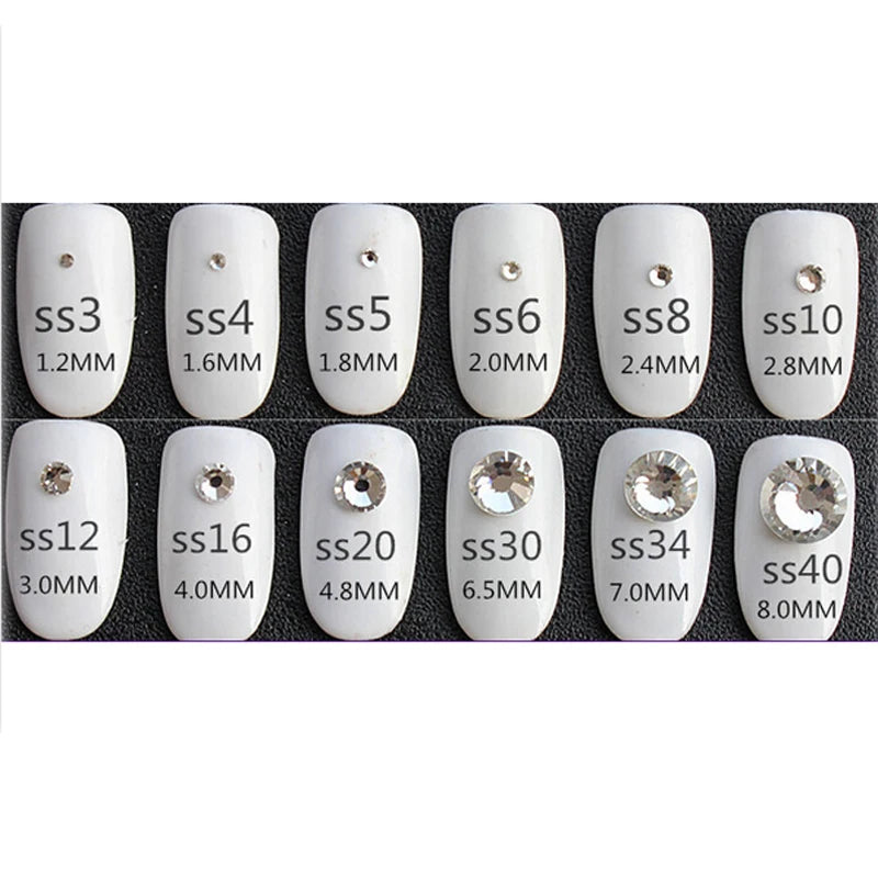 SS3-SS50 Clear Crystal White 3D Nail Art Rhinestones – Silver Flatback Glitter Gems for Nail Decoration