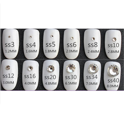 SS3-SS50 Clear Crystal White 3D Nail Art Rhinestones – Silver Flatback Glitter Gems for Nail Decoration