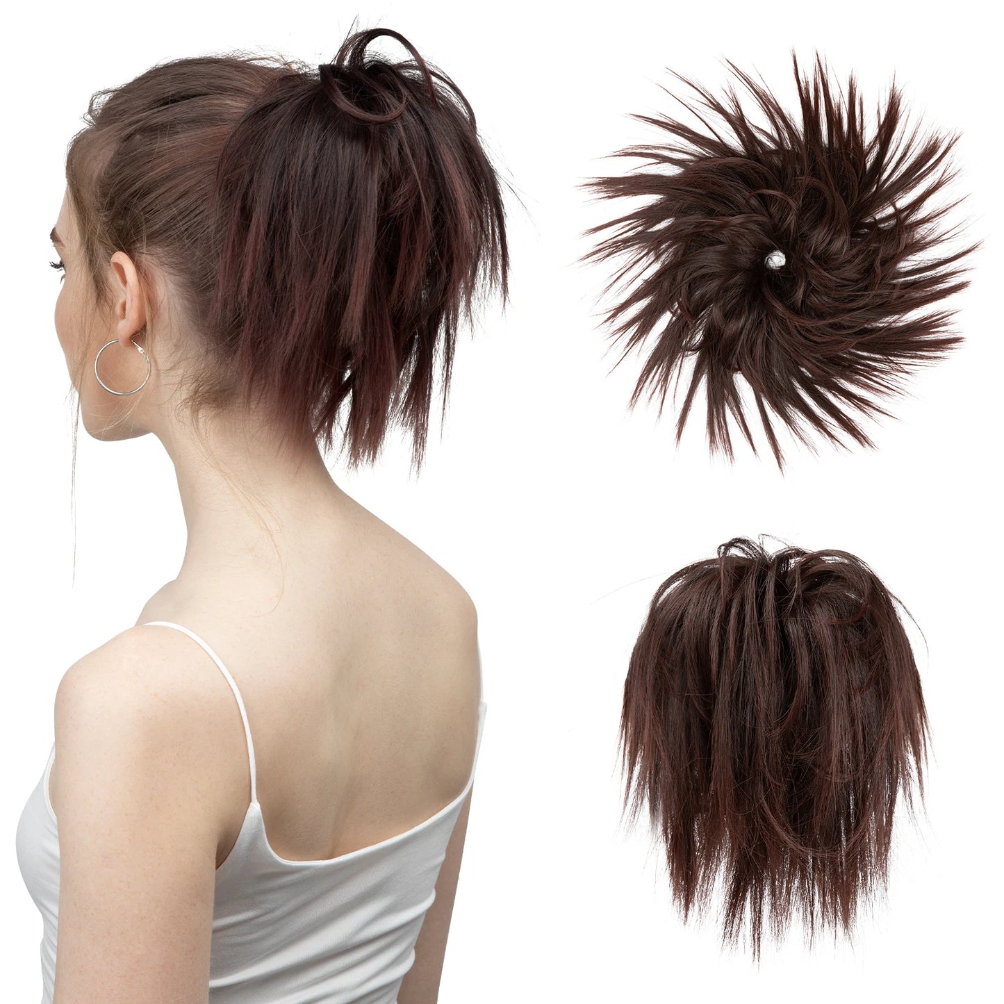 Synthetic Fake Hair Messy Bun Chignon – Elastic Scrunchy Curly Hairpiece, Flexible Band SARLA Synthetic Extension