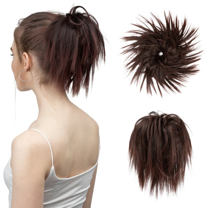 Synthetic Fake Hair Messy Bun Chignon – Elastic Scrunchy Curly Hairpiece, Flexible Band SARLA Synthetic Extension