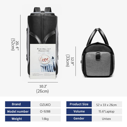 OZUKO Multifunction Men’s Travel Bag – Large Capacity Waterproof Suit Luggage Duffel with Shoe Pocket