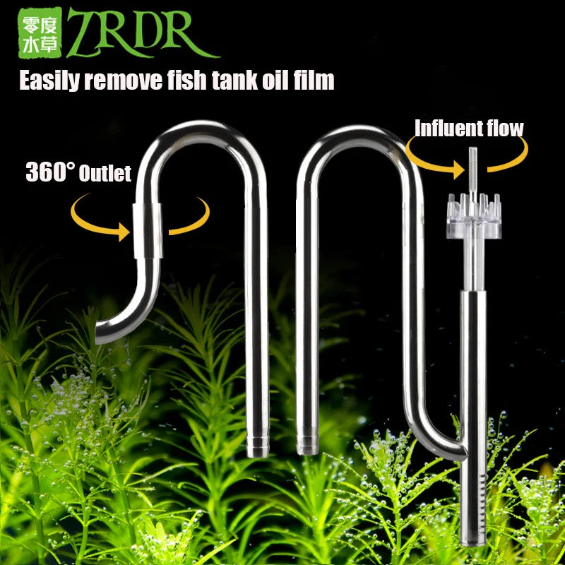ZRDR Aquarium Filter Accessories – Stainless Steel External Inlet/Outlet Tube & Oil Film Remover for Fish Tanks