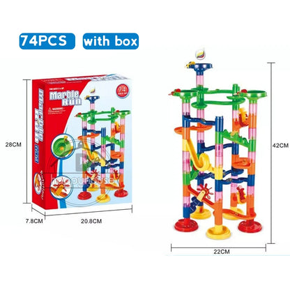 DIY Marble Run Race Track Set - 3D Maze Ball Roller Building Blocks Toy for Kids Creative STEM Play