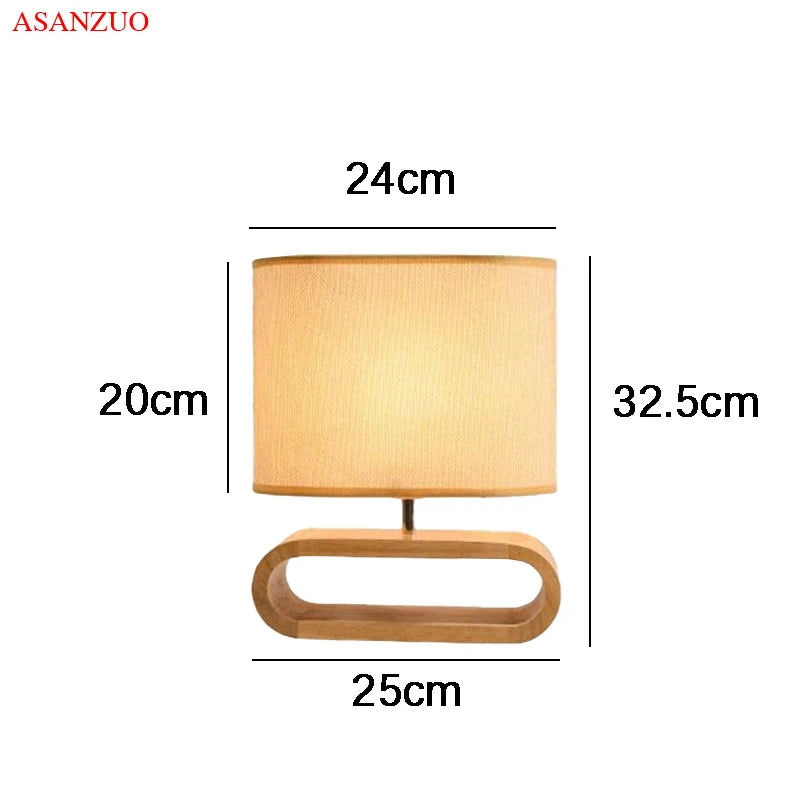 Nordic Wood Base Table Lamp with Cloth Lampshade - E27 Bedside, Desk & Reading Light for Living Room & Bedroom