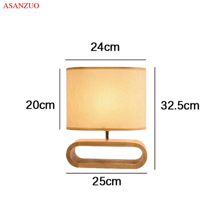 Nordic Wood Base Table Lamp with Cloth Lampshade - E27 Bedside, Desk & Reading Light for Living Room & Bedroom