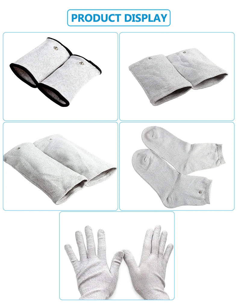 Conductive Silver Fiber Electrode Gloves & Socks – Muscle Stimulator TENS Bracer for Hand & Foot Massage
