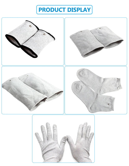 Conductive Silver Fiber Electrode Gloves & Socks – Muscle Stimulator TENS Bracer for Hand & Foot Massage