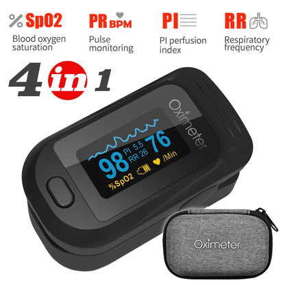 KIUZOU Finger Pulse Oximeter – SPO2, PR, PI, RR Blood Oxygen Saturation and Heart Rate Monitor with OLED Display