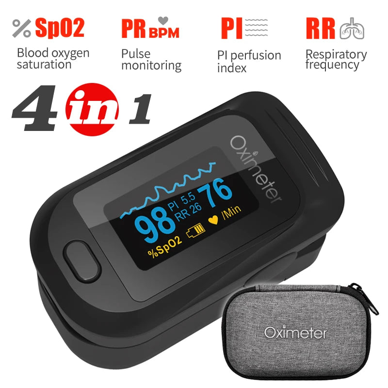 KIUZOU Finger Pulse Oximeter – SPO2, PR, PI, RR Blood Oxygen Saturation & Heart Rate Monitor, OLED Display
