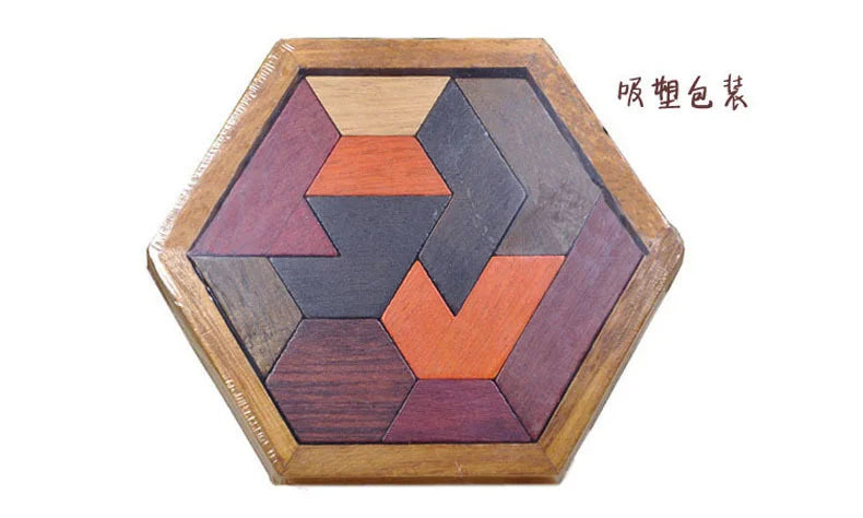 Hexagonal Wooden Puzzles – IQ Brain Teaser Game, Educational Tangram Toy for Kids & Adults, Montessori Gift for Cognitive Development
