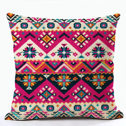 Bohemian Linen Cushion Cover – Multicolor Ethnic Geometric Pattern Decorative Pillow for Living Room Sofa
