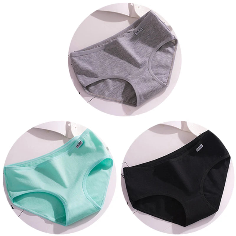 Women’s Cotton Underwear - Candy Color Mid-Waist Breathable Plus Size Briefs