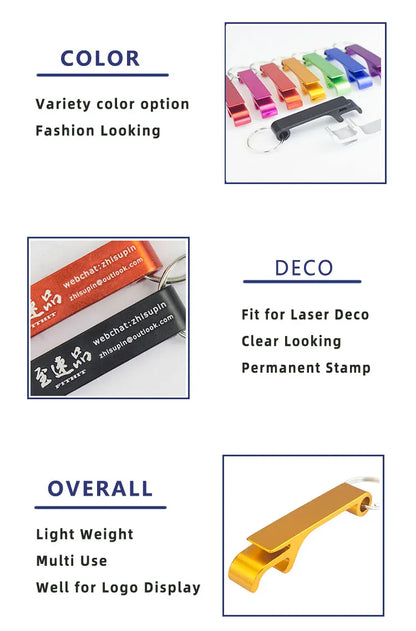 100pcs Custom Aluminum Can Opener Keychain — Portable Promotional Giveaway with Logo for Restaurants